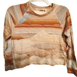 Faherty Small Women's Semi Cropped Top Mountain Cloud Stripe Orange Cream Brown